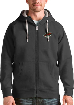 Antigua Minnesota Wild Mens Charcoal Victory Long Sleeve Full Zip Jacket