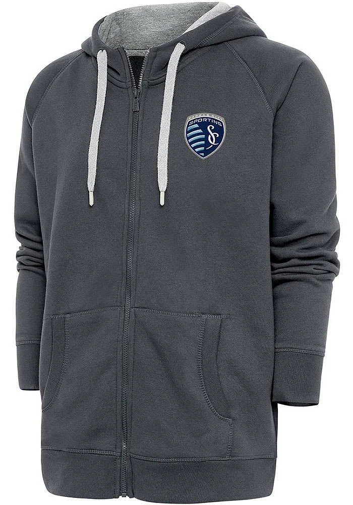 Antigua Sporting Kansas City Mens Charcoal Victory Long Sleeve Full Zip Jacket
