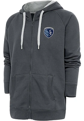 Antigua Sporting Kansas City Mens Charcoal Victory Long Sleeve Full Zip Jacket