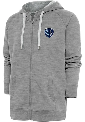 Antigua Sporting Kansas City Mens Grey Victory Hooded Long Sleeve Full Zip Jacket