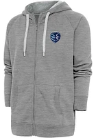 Antigua Sporting Kansas City Mens Grey Victory Hooded Long Sleeve Full Zip Jacket