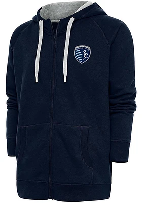 Antigua Sporting Kansas City Mens Navy Blue Victory Long Sleeve Full Zip Jacket