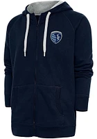 Antigua Sporting Kansas City Mens Navy Blue Victory Long Sleeve Full Zip Jacket