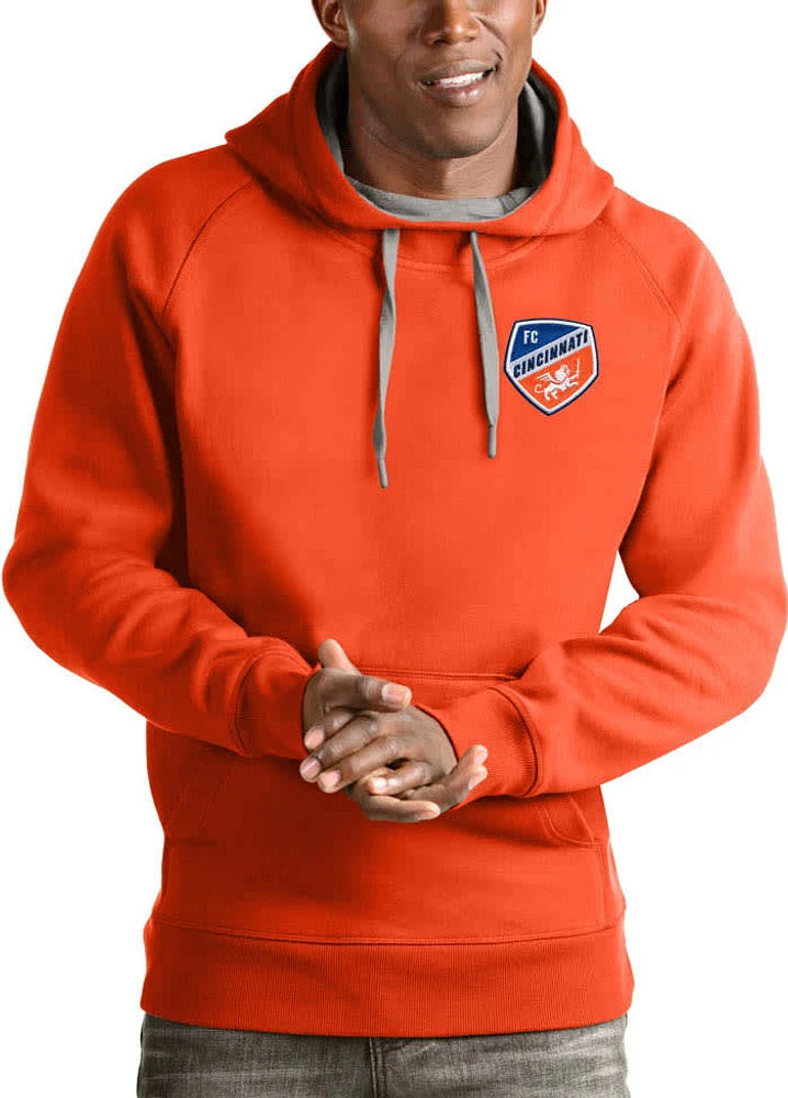 Antigua FC Cincinnati Mens Orange Flier Bunker Long Sleeve Hoodie