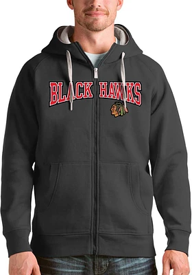 Antigua Chicago Blackhawks Mens Charcoal Split Victory Long Sleeve Full Zip Jacket