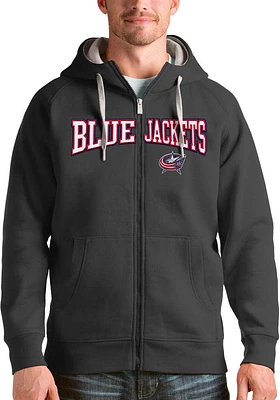 Antigua Columbus Blue Jackets Mens Charcoal Split Victory Long Sleeve Full Zip Jacket