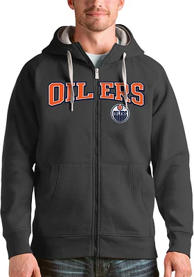 Antigua Edmonton Oilers Mens Charcoal Split Victory Long Sleeve Full Zip Jacket