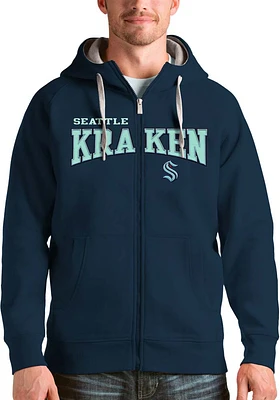 Antigua Seattle Kraken Mens Navy Blue Split Victory Long Sleeve Full Zip Jacket