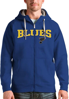 Antigua St Louis Blues Mens Blue Victory Full Wordmark Long Sleeve Zip Jacket