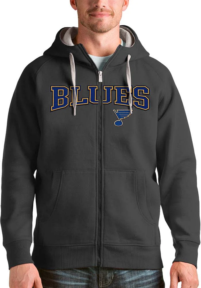 Antigua St Louis Blues Mens Charcoal Split Victory Long Sleeve Full Zip Jacket