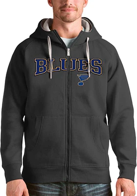 Antigua St Louis Blues Mens Charcoal Split Victory Long Sleeve Full Zip Jacket