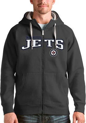 Antigua Winnipeg Jets Mens Charcoal Split Victory Long Sleeve Full Zip Jacket