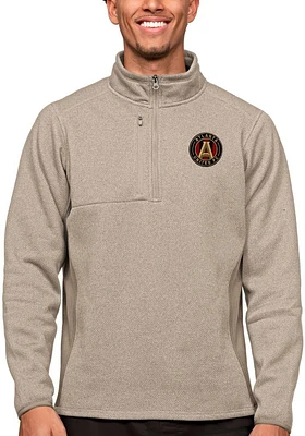 Antigua Atlanta United FC Mens Oatmeal Course Long Sleeve Qtr Zip Pullover