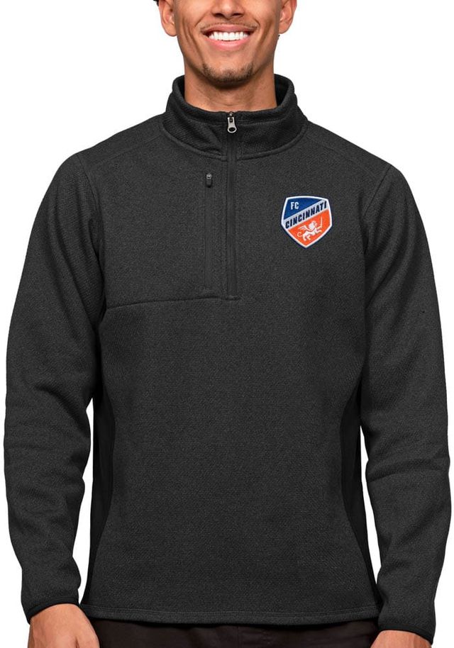 Antigua FC Cincinnati Mens Black Course Long Sleeve 1/4 Zip Pullover