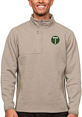 Antigua Portland Timbers Mens Oatmeal Course Long Sleeve Qtr Zip Pullover