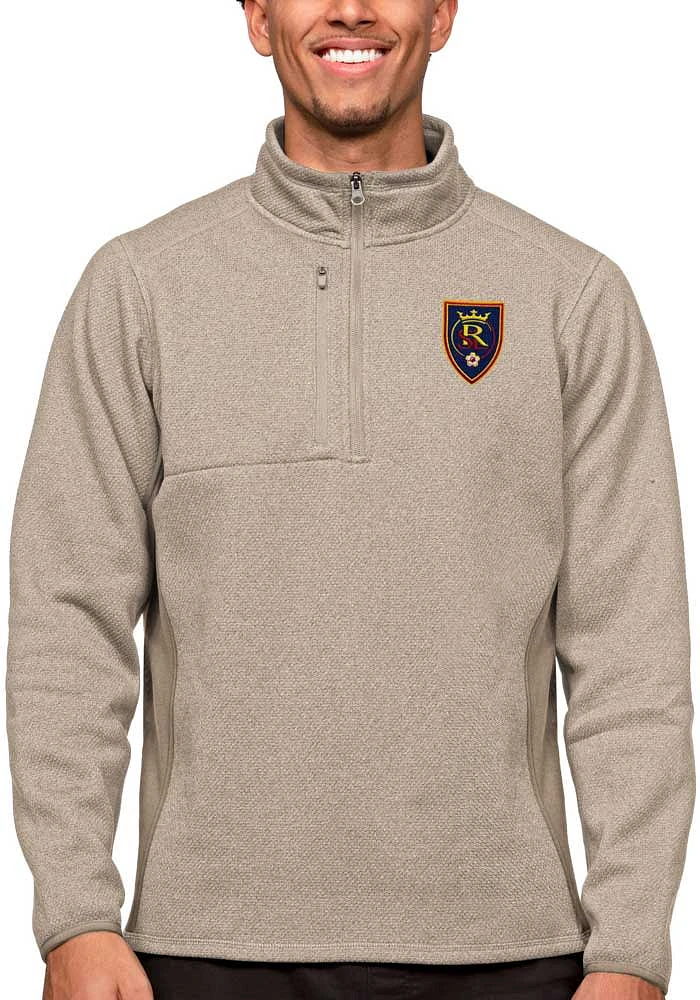 Antigua Real Salt Lake Mens Oatmeal Course Long Sleeve Qtr Zip Pullover