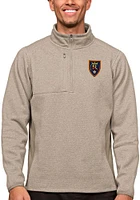 Antigua Real Salt Lake Mens Oatmeal Course Long Sleeve Qtr Zip Pullover