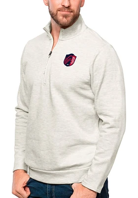 Antigua St Louis City SC Mens Oatmeal Gambit Long Sleeve Qtr Zip Pullover
