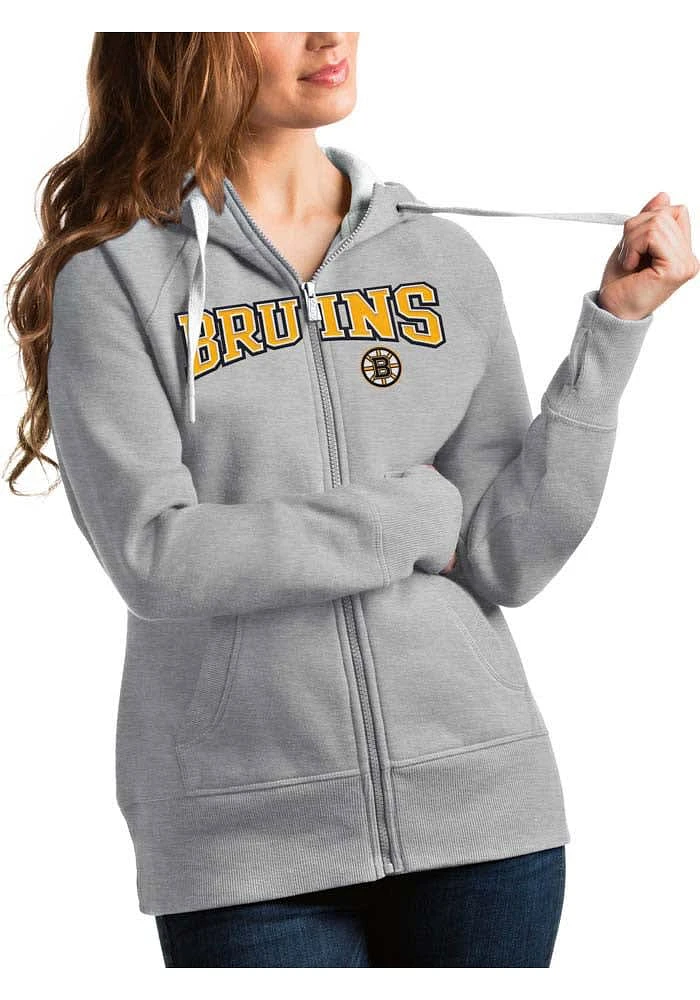 Antigua Boston Bruins Womens Grey Split Victory Long Sleeve Full Zip Jacket