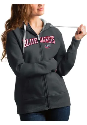 Antigua Columbus Blue Jackets Womens Charcoal Split Victory Long Sleeve Full Zip Jacket