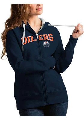 Antigua Edmonton Oilers Womens Navy Blue Split Victory Long Sleeve Full Zip Jacket