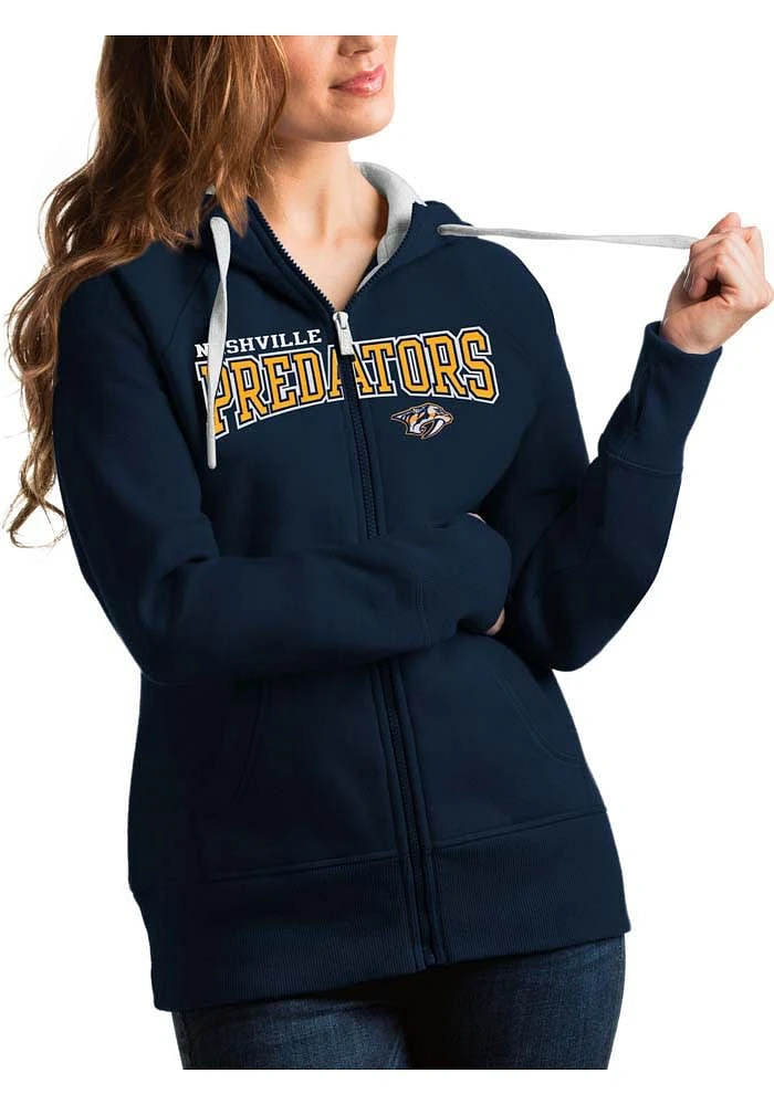 Antigua Nashville Predators Womens Navy Blue Split Victory Long Sleeve Full Zip Jacket