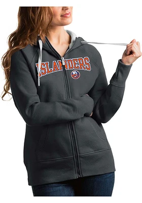 Antigua New York Islanders Womens Charcoal Split Victory Long Sleeve Full Zip Jacket
