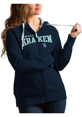 Antigua Seattle Kraken Womens Navy Blue Split Victory Long Sleeve Full Zip Jacket