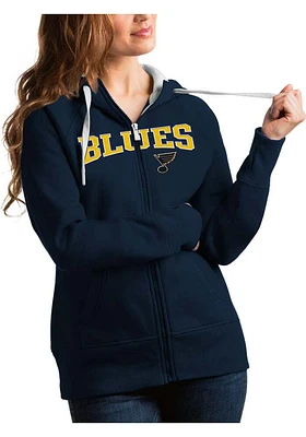 Antigua St Louis Blues Womens Navy Blue Split Victory Long Sleeve Full Zip Jacket