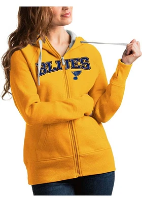 Antigua St Louis Blues Womens Gold Split Victory Long Sleeve Full Zip Jacket