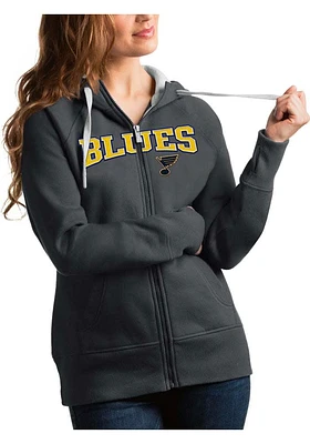 Antigua St Louis Blues Womens Charcoal Split Victory Long Sleeve Full Zip Jacket