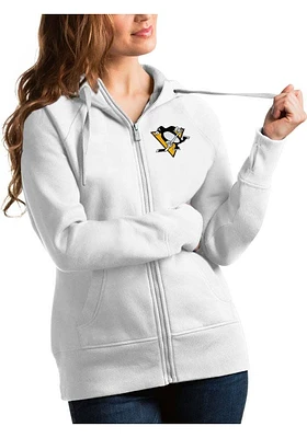 Antigua Pittsburgh Penguins Womens White Victory Edition Long Sleeve Full Zip Jacket