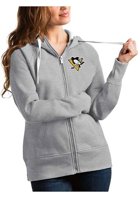 Antigua Pittsburgh Penguins Womens Grey Victory Long Sleeve Full Zip Jacket