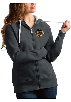 Antigua Chicago Blackhawks Womens Charcoal Victory Full Long Sleeve Zip Jacket