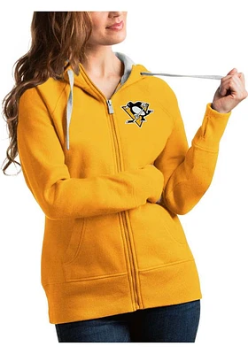 Antigua Pittsburgh Penguins Womens Gold Victory Long Sleeve Full Zip Jacket