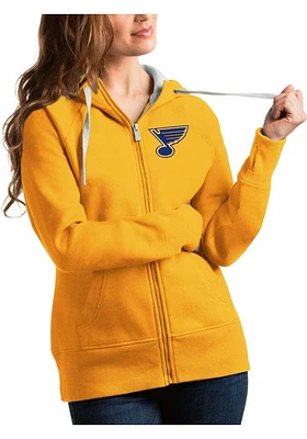 Antigua St Louis Blues Womens Gold Victory Long Sleeve Full Zip Jacket