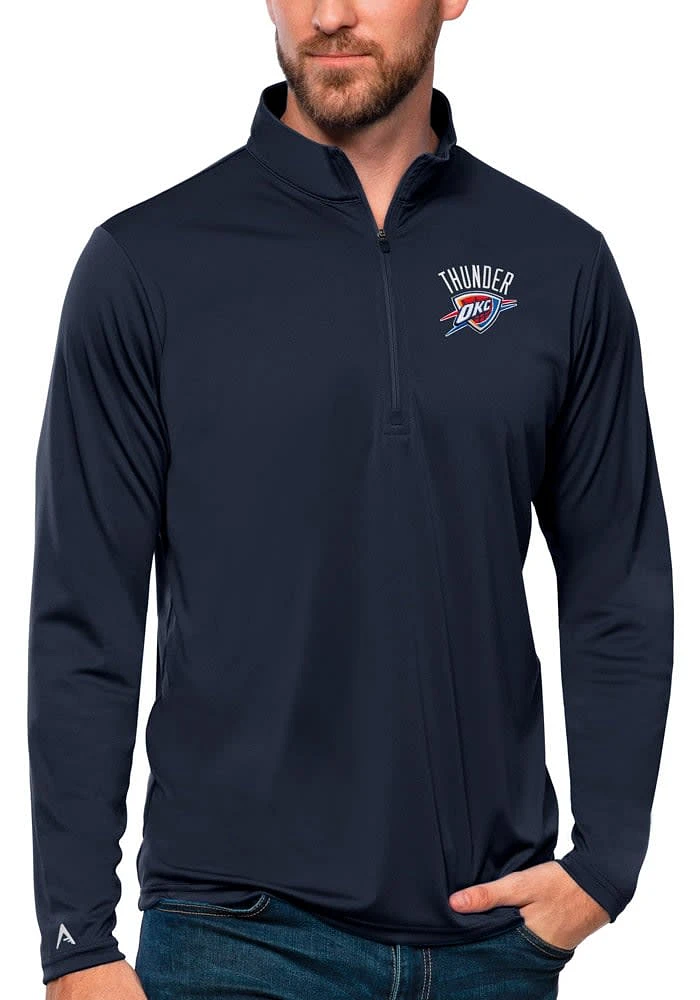 Antigua Oklahoma City Thunder Mens Navy Blue Tribute Long Sleeve Qtr Zip Pullover
