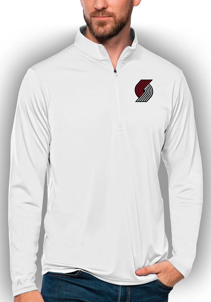 Antigua Portland Trail Blazers Mens White Tribute Long Sleeve Qtr Zip Pullover