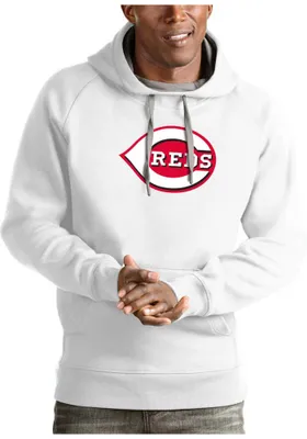 Antigua Cincinnati Reds Mens White Full Front Victory Long Sleeve Hoodie