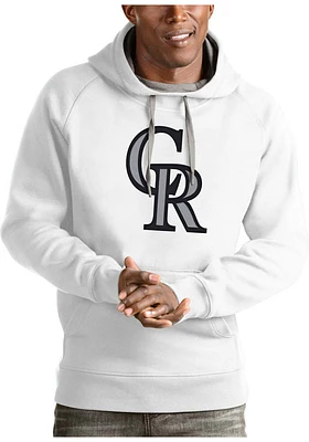 Antigua Colorado Rockies Mens White Full Front Victory Long Sleeve Hoodie