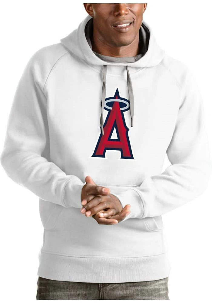 Antigua Los Angeles Angels Mens White Full Front Victory Long Sleeve Hoodie