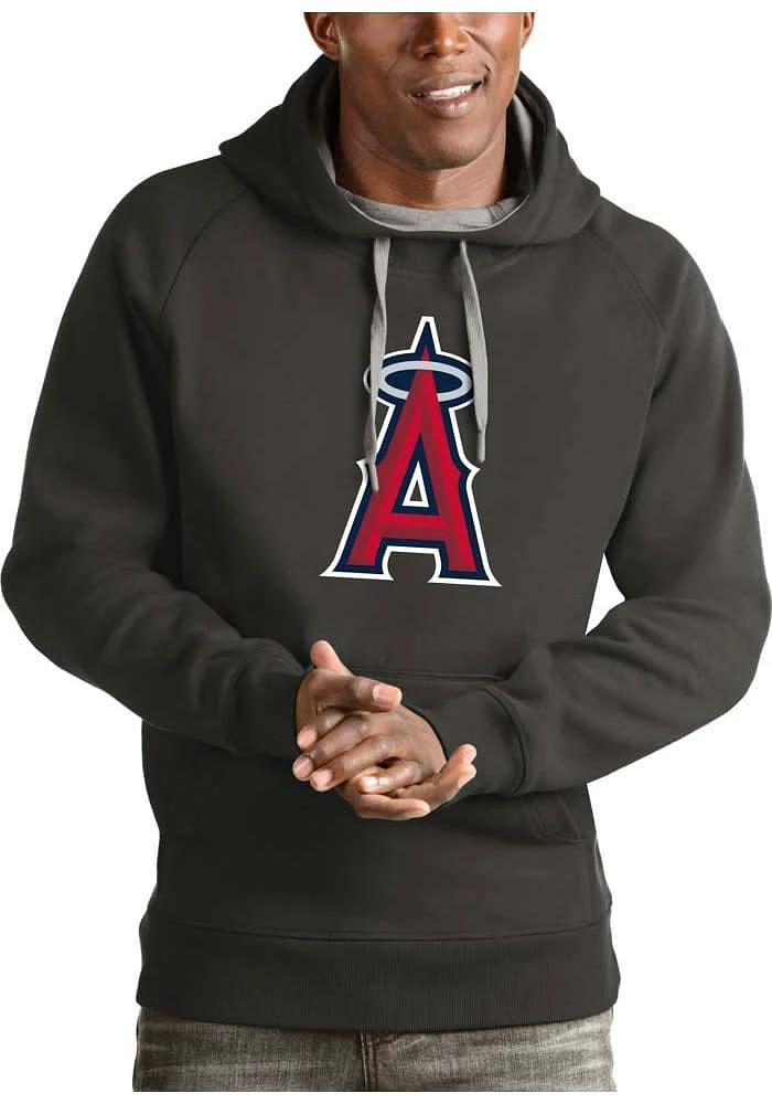 Antigua Los Angeles Angels Mens Charcoal Full Front Victory Long Sleeve Hoodie