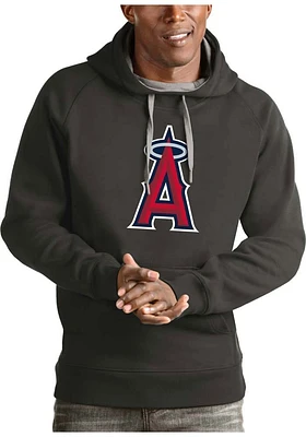 Antigua Los Angeles Angels Mens Charcoal Full Front Victory Long Sleeve Hoodie
