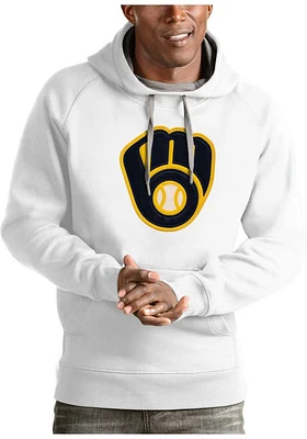 Antigua Milwaukee Brewers Mens White Full Front Victory Long Sleeve Hoodie