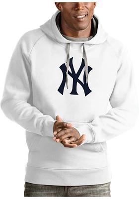Antigua New York Yankees Mens White Full Front Victory Long Sleeve Hoodie