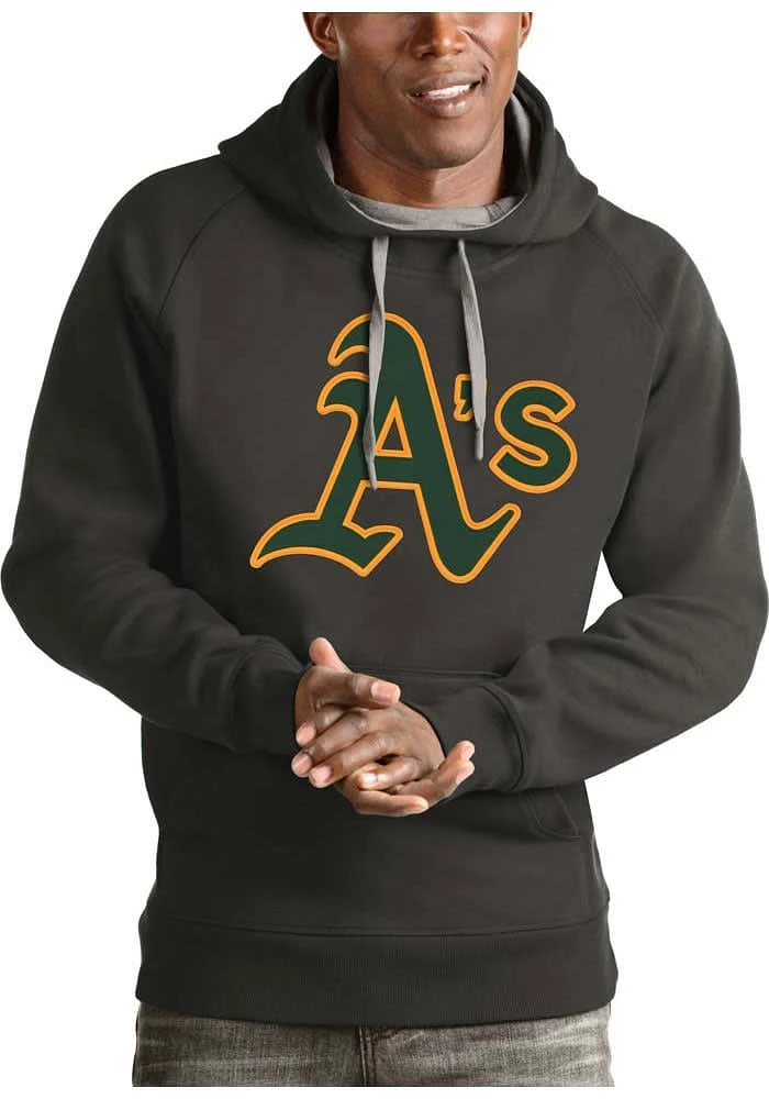 Antigua Oakland Athletics Mens Charcoal Full Front Victory Long Sleeve Hoodie