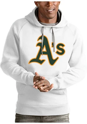 Antigua Oakland Athletics Mens White Full Front Victory Long Sleeve Hoodie