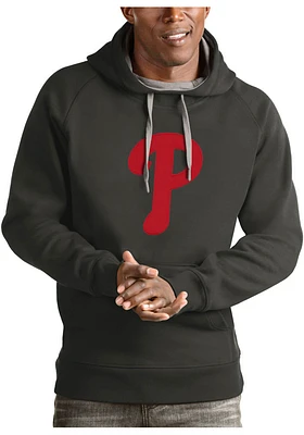 Antigua Philadelphia Phillies Mens Charcoal Full Front Victory Long Sleeve Hoodie