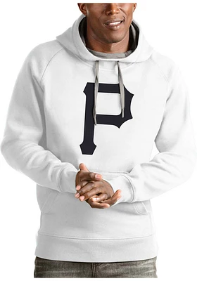 Antigua Pittsburgh Pirates Mens White Full Front Victory Long Sleeve Hoodie