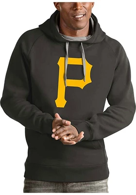 Antigua Pittsburgh Pirates Mens Charcoal Full Front Victory Long Sleeve Hoodie